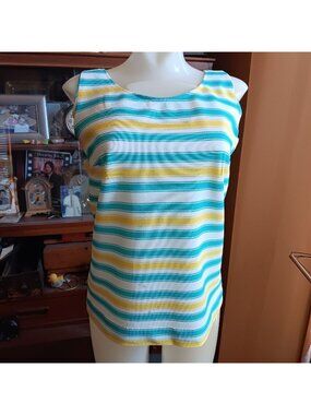 True Vintage Tank Top Single Stitch Medium Pykettes 1970's Striped Sleeveless